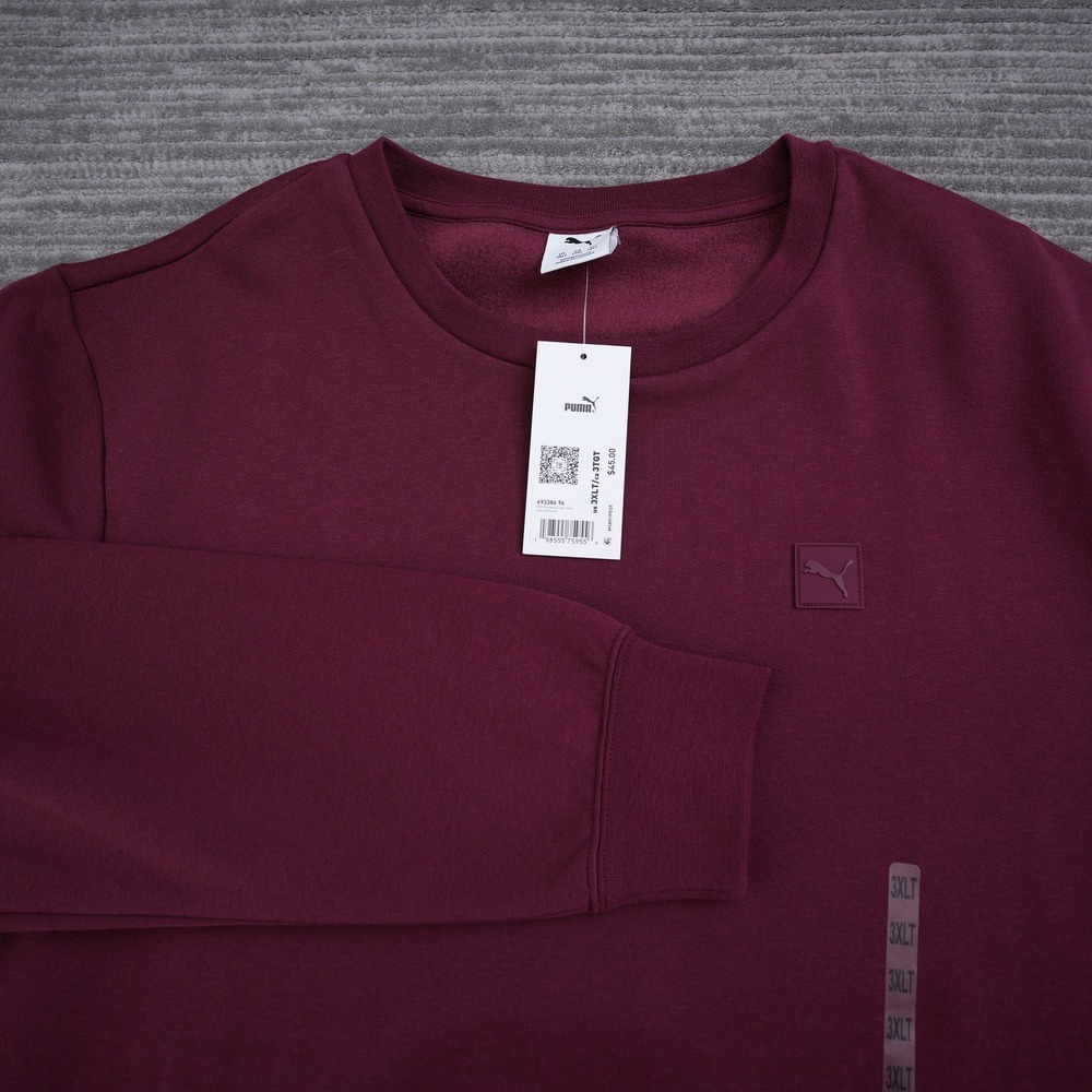 Puma ESS Elevated Logo Crew Sweatshirt Mens 3XLT Ruby Shimmer Burgundy New - Picture 1 of 11